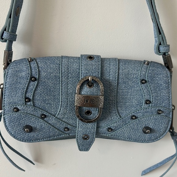 JW PEI Joy Denim Embossed Curved Shoulder Bag - Blue - Picture 3 of 6